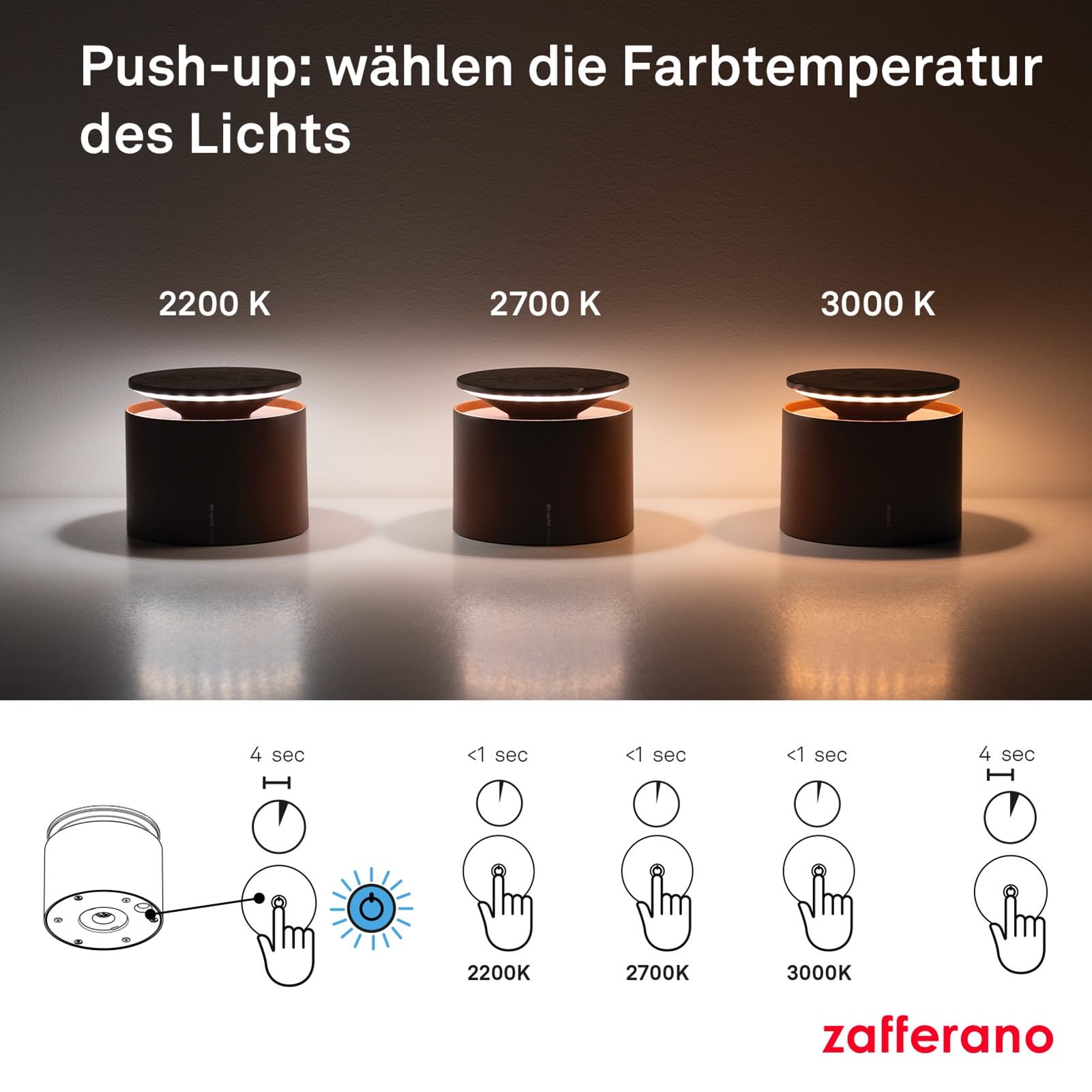 Zafferano, Push-Up Lampe, Kabellose, Wiederaufladbare Tischlampe mit Touch Control, Auch für den Außenbereich Geeignet, Dimmer, 2200-3000 K, Höhe 80-100 cm, Farbe Sand