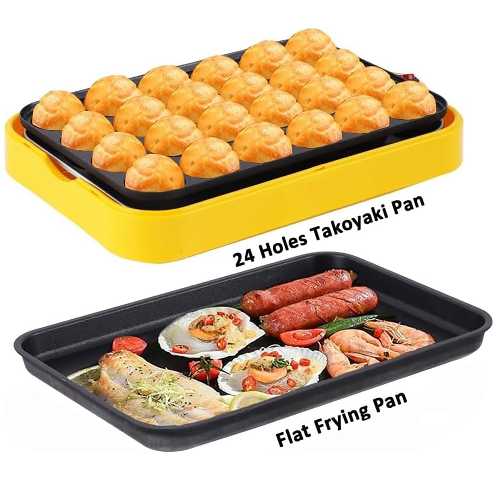 Takoyaki Maker, 24 Trous Poêle Électrique avec 3 Casseroles, Casserole Antiadhésive 800W, Finition en Satin, Contrôle Automatique de la Température, Amovible Et Lavable, pour Sandwich, Œuf, Steak