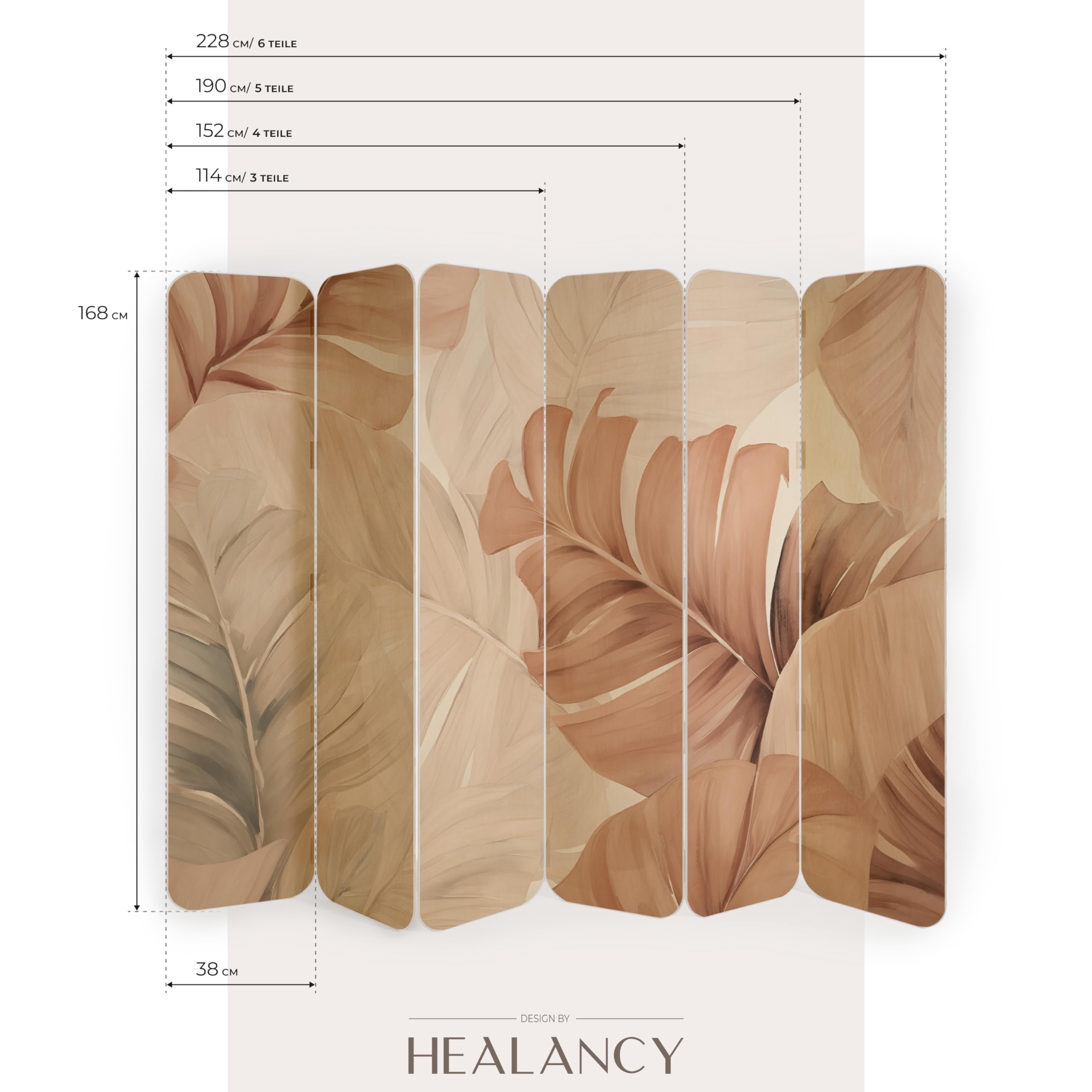 HEALANCY Paravent Interieur - 5 Panneaux - QUALITÉ Premium 100% Bois - Séparateur d'espace unilatéral - Cloison d'appartement - Séparateur de pièce - Paravent décoratif Moderne - Protection visuelle
