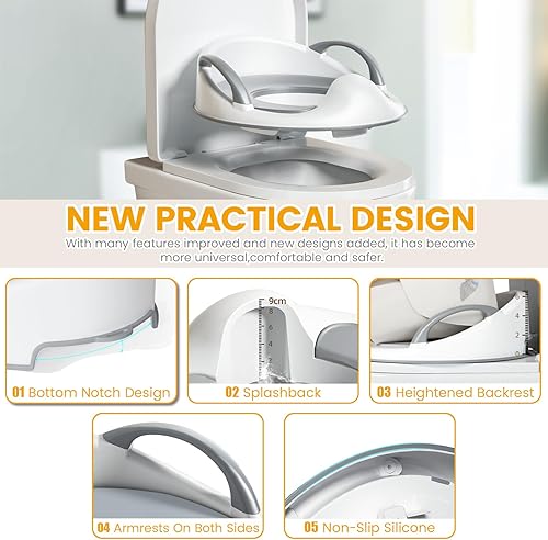 Miniatura 4 de Orzbow Asiento de inodoro de entrenamiento para niños y niñas con asas y cojín suave desmontable, asiento de viaje para niños con diseño