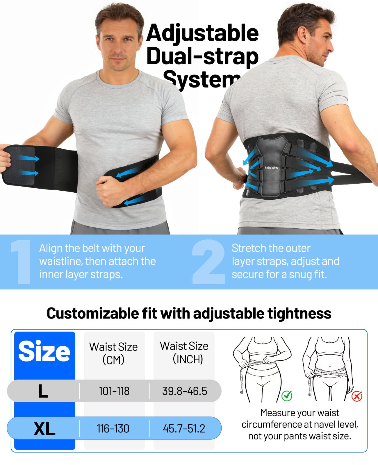 Ceinture Lombaire pour Homme, Ceinture de Soutien pour Soulager les Douleurs Lombaires, Ceinture Lombaire Réglable avec Coussin Lombaire, Ceinture Ergonomique Respirante pour Soulagement Immédiat, XL