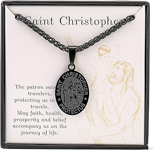 Saint Christopher/Joseph/Anthony/Jude/Michael Necklace Medal for Men Boys，St Christopher Pendant Medallion with Chain 24 Inches