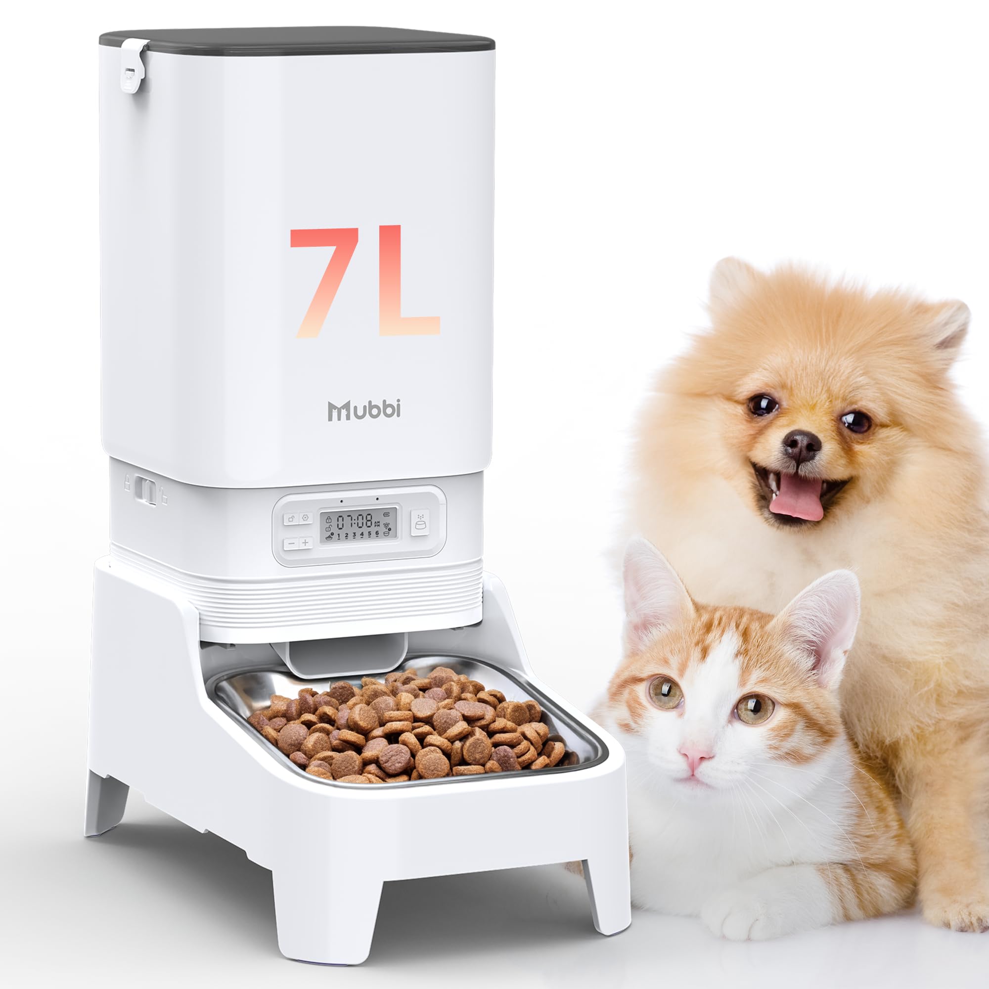 Comedero automático para gatos, 7 L, dispensador de alimentos para perros, 1-6 comidas, ideal para múltiples mascotas, doble fuente de alimentación, estable