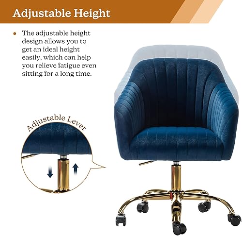 Miniatura 4 de HULALA HOME Silla de escritorio de terciopelo para oficina en casa, moderna y bonita, silla de trabajo para computadora, ruedas giratorias, altura