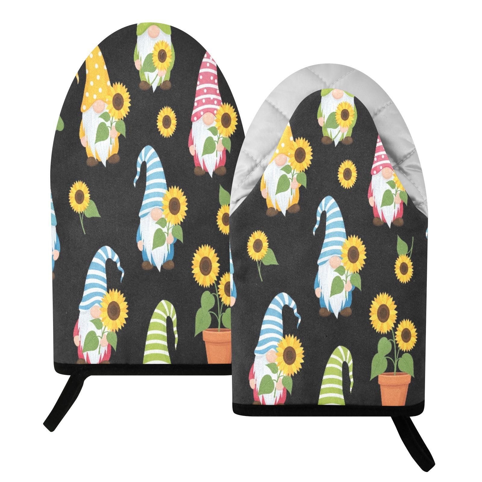 BURSTDDY Sunflower Gnome Oven Mitt,Heat Resistant Kitchen Mitts for Cooking