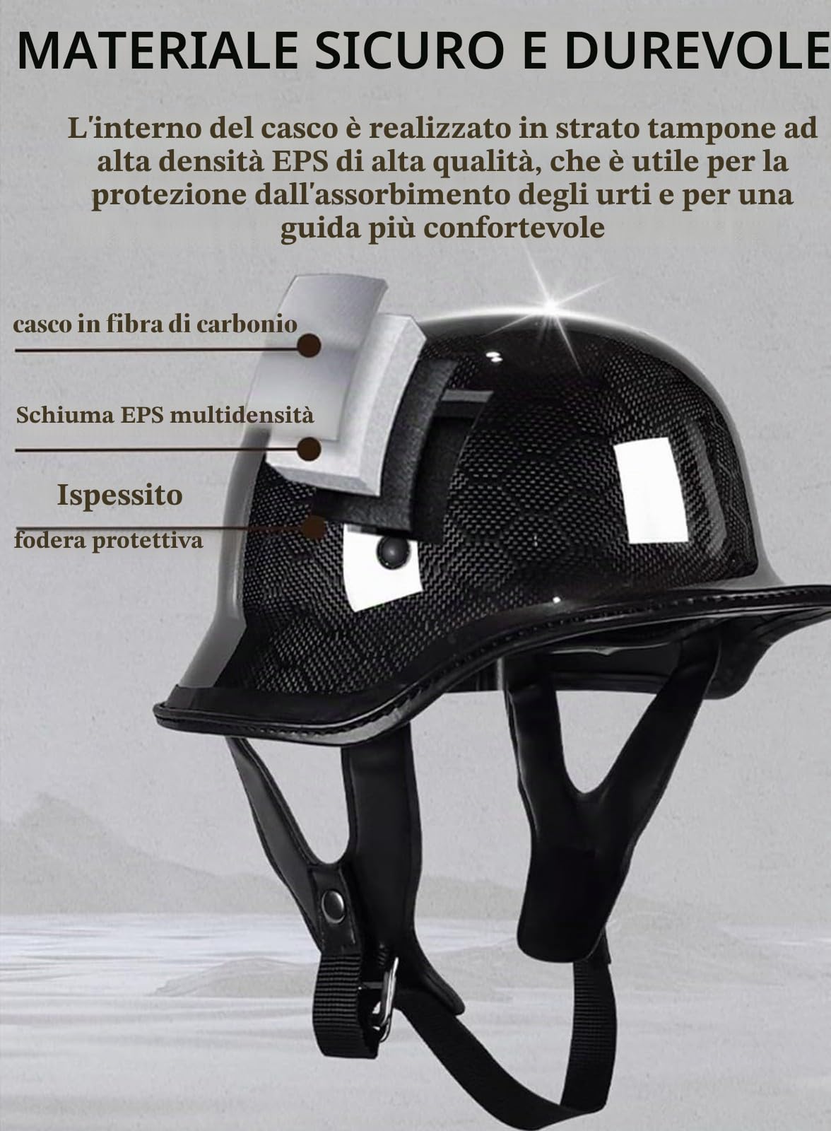 Casco Moto Mezza Faccia Tedesco In Fibra Di Carbonio, Casco Jet Moto Vintage Approvato DOT/ECE Casco Jet Retrò Per Uomini E Donne Adulti