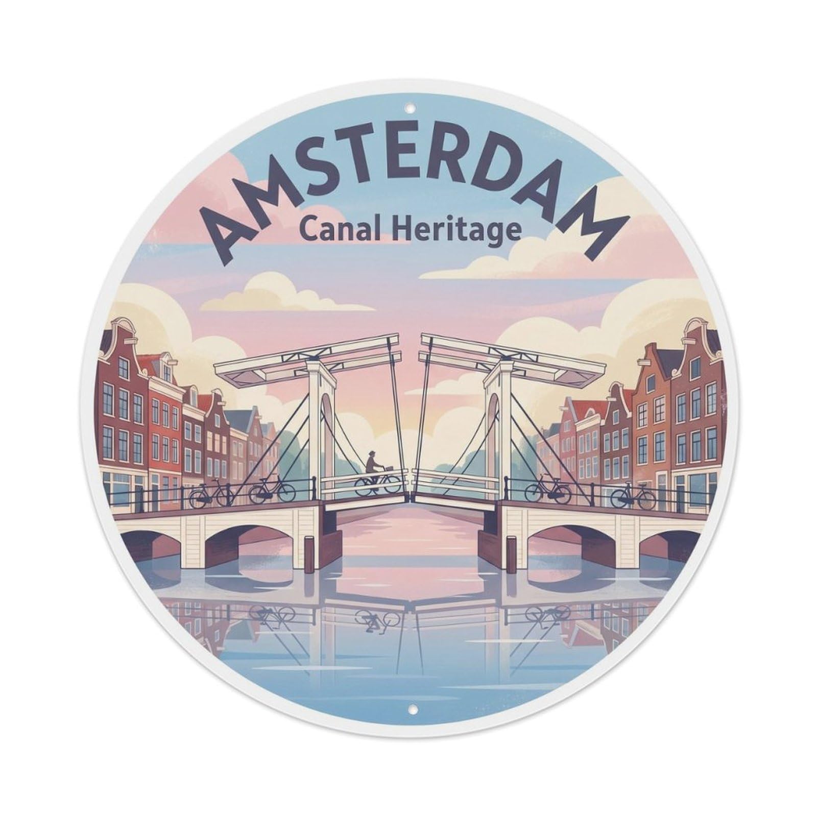 Vintage Travel Amsterdam Netherlands Canal Metal Tin Sign