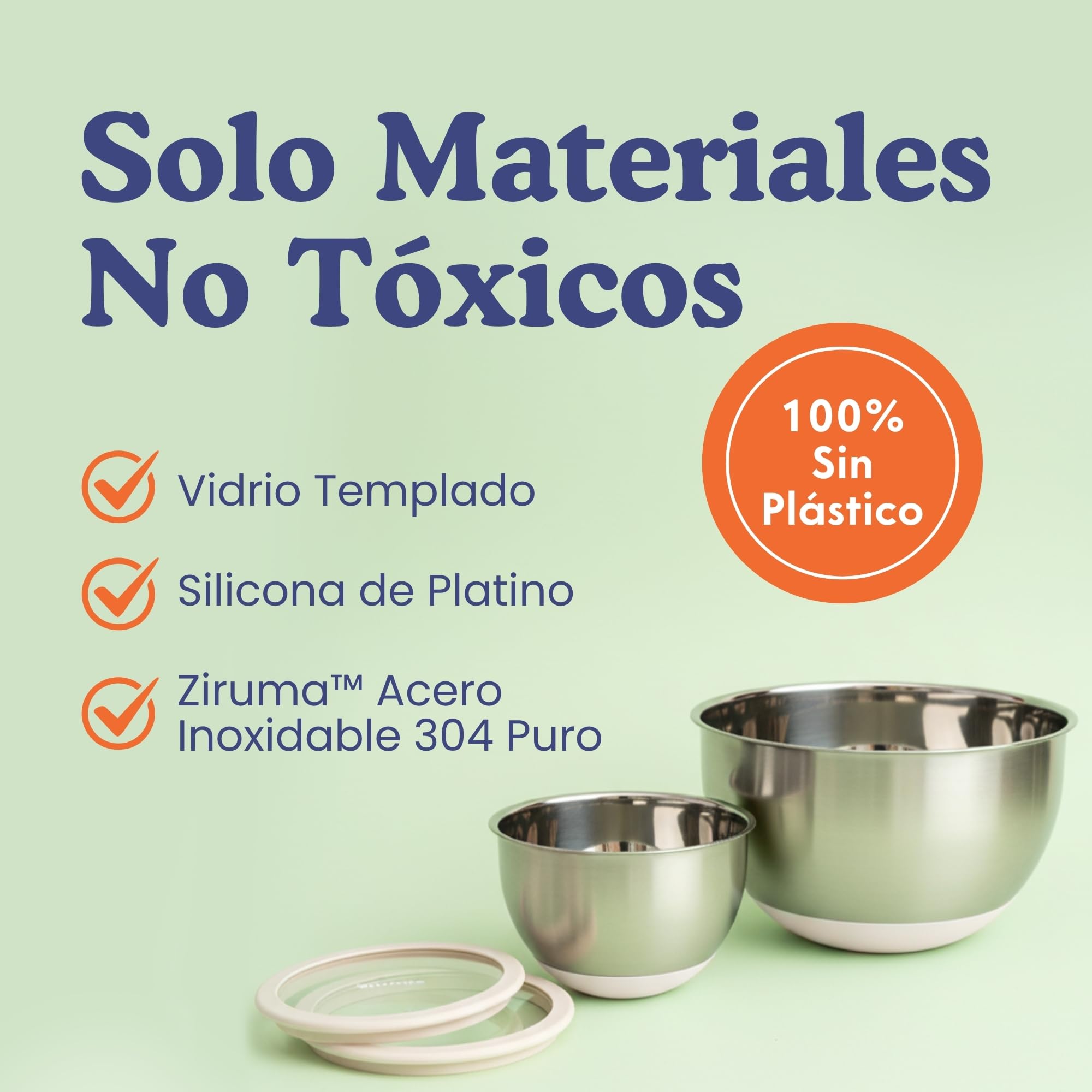 Ziruma Juego de cuencos para mezclar no tóxicos con tapas, acero inoxidable y vidrio, 5 cuencos sin plástico con base antideslizante de silicona, juego de cuencos para mezclar aptos para lavavajillas