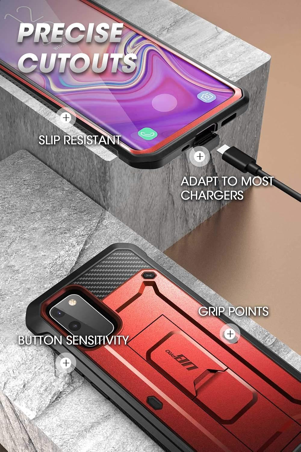 SUPCASE for Samsung Galaxy S20 FE 5G Case with Screen Protector (Unicorn Beetle Pro), [Built-in Stand & Belt-Clip] Heavy Duty Full-Body Rugged Protective Phone Case for Samsung S20 FE 5G, Red