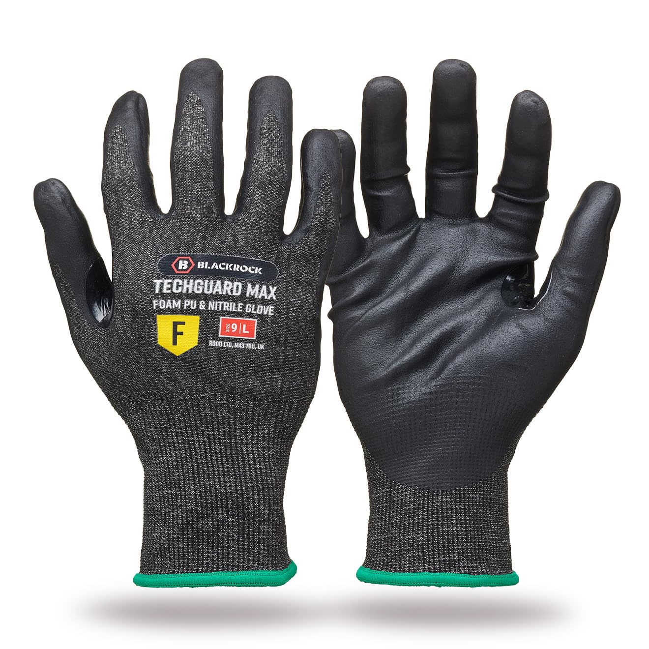 TechGuard Max Cut Resistant Safety Gloves ISO Cut Level F Sandy Nitrile Oily Grip Smart Touch 21 Gauge Liner EN388 4X42F - Size 7/S