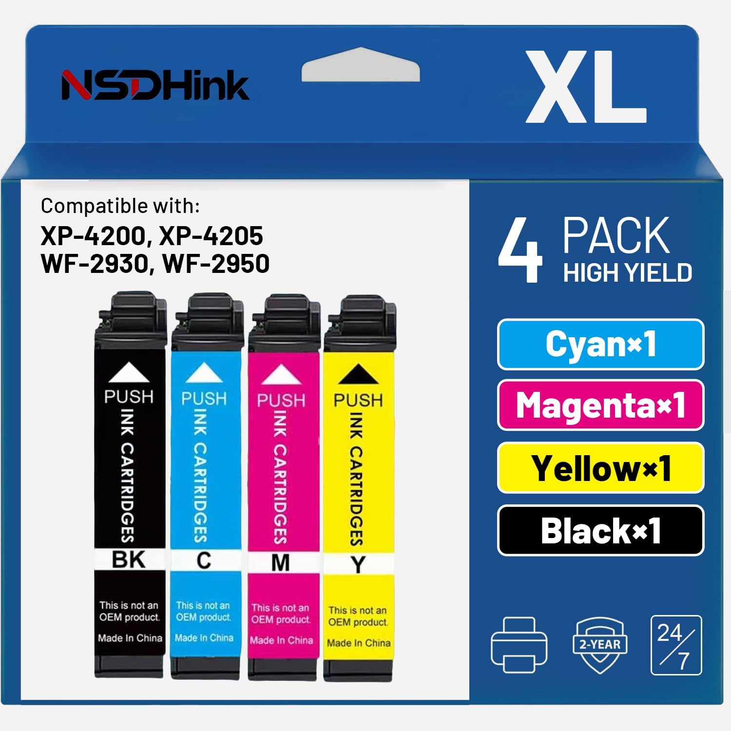 Remanufactured 232XL Ink Cartridges Combo Pack Replacement for Ink 232XL Cartridges for Epson Printer XP4200 XP 4200 Workforce WF-2930 XP-4205 WF-2950 Ink (4Pack, Black Cyan Magenta Yellow)