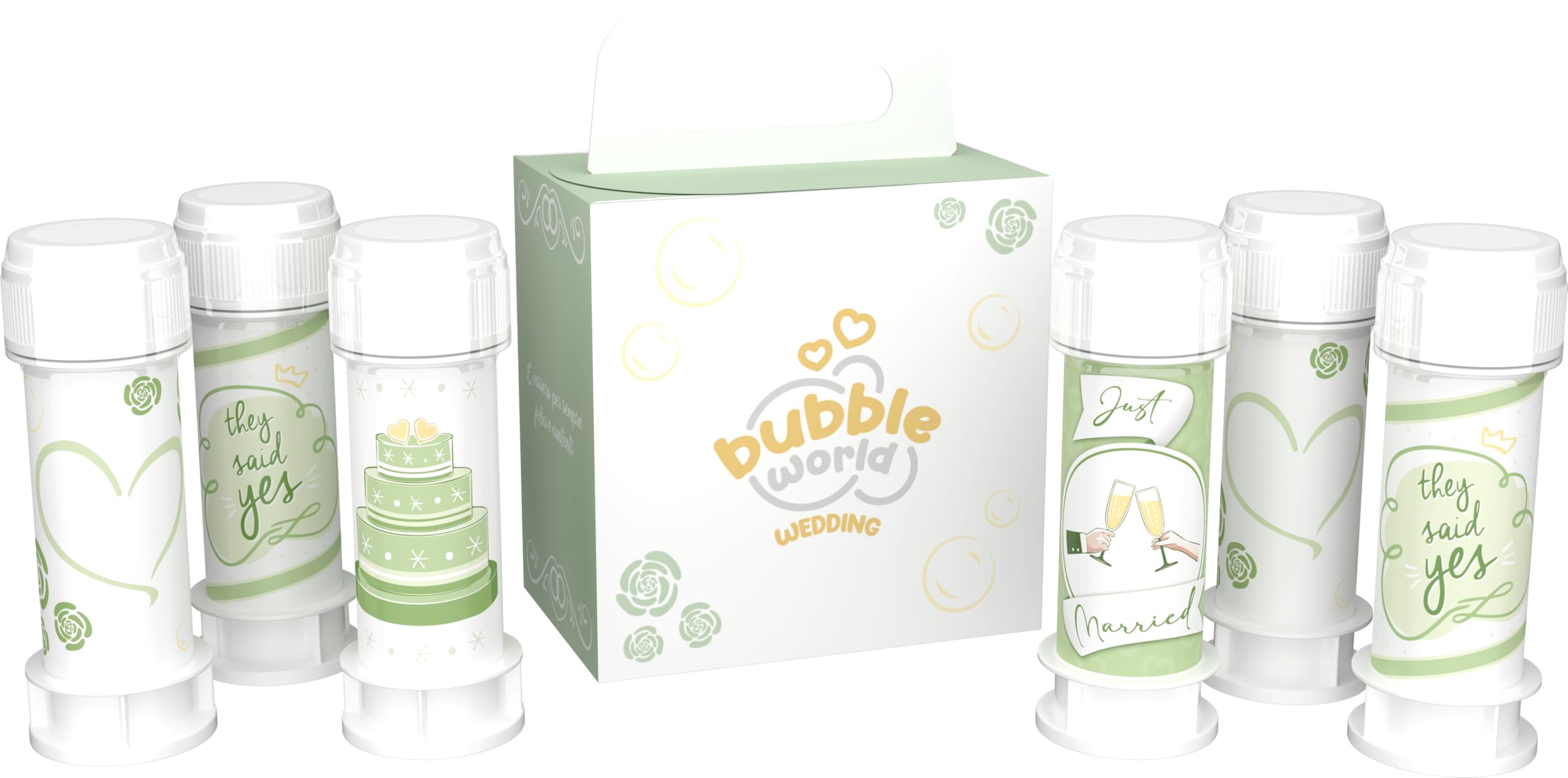 Dulcop Wedding Nature Soap Bubbles Wedding 6 x 60 ml - White Tubes with Integrated Blower - Gadget Favour Place Cards Wedding Elegant - Made in Italy