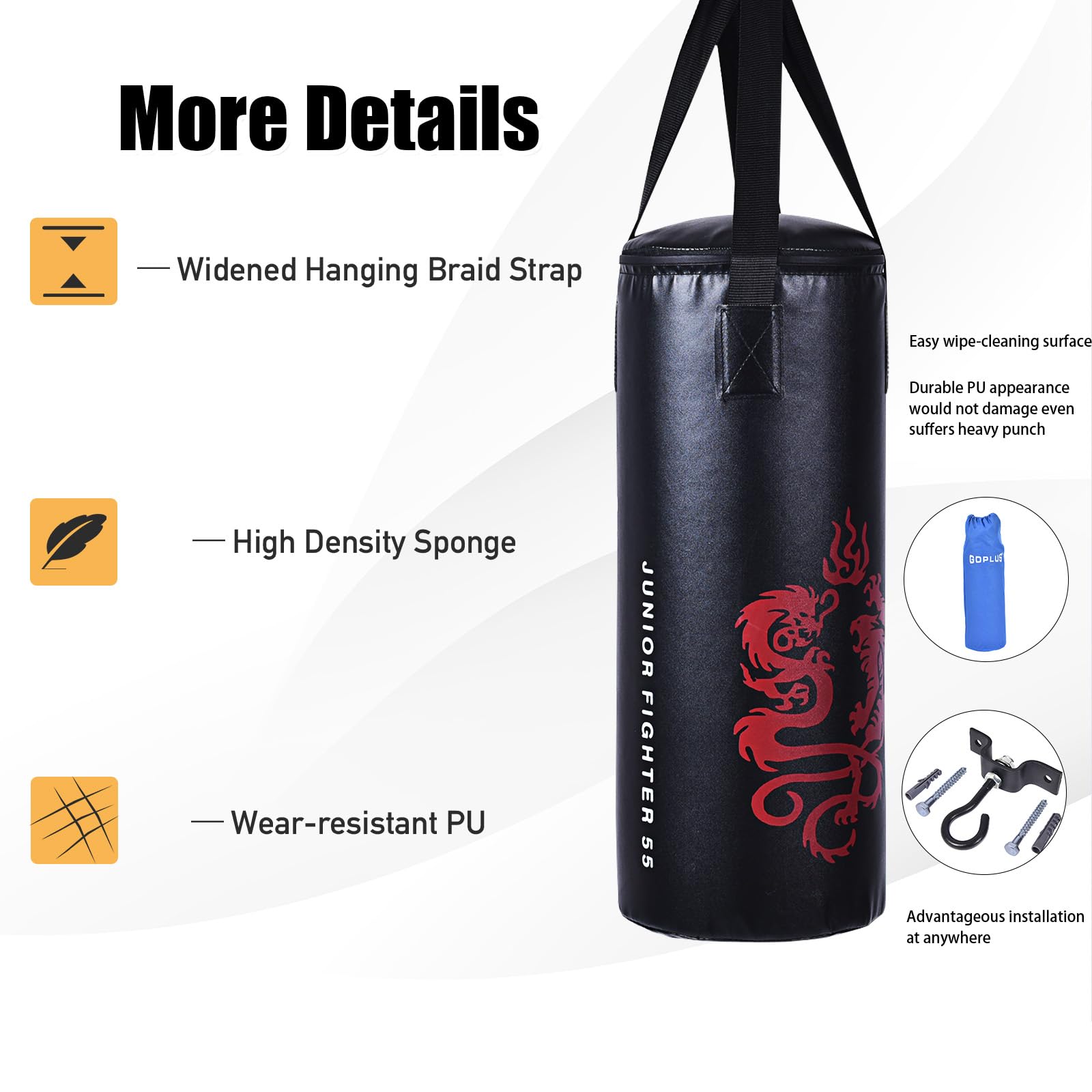 KOMFOTTEU Boxsack 10kg, Kinder Boxset inkl. 8 OZ Boxhandschuhen & Springseil, Hängend Box Sack, Punching Bag Punchingsack Kickboxen für Jugend Erwachsene