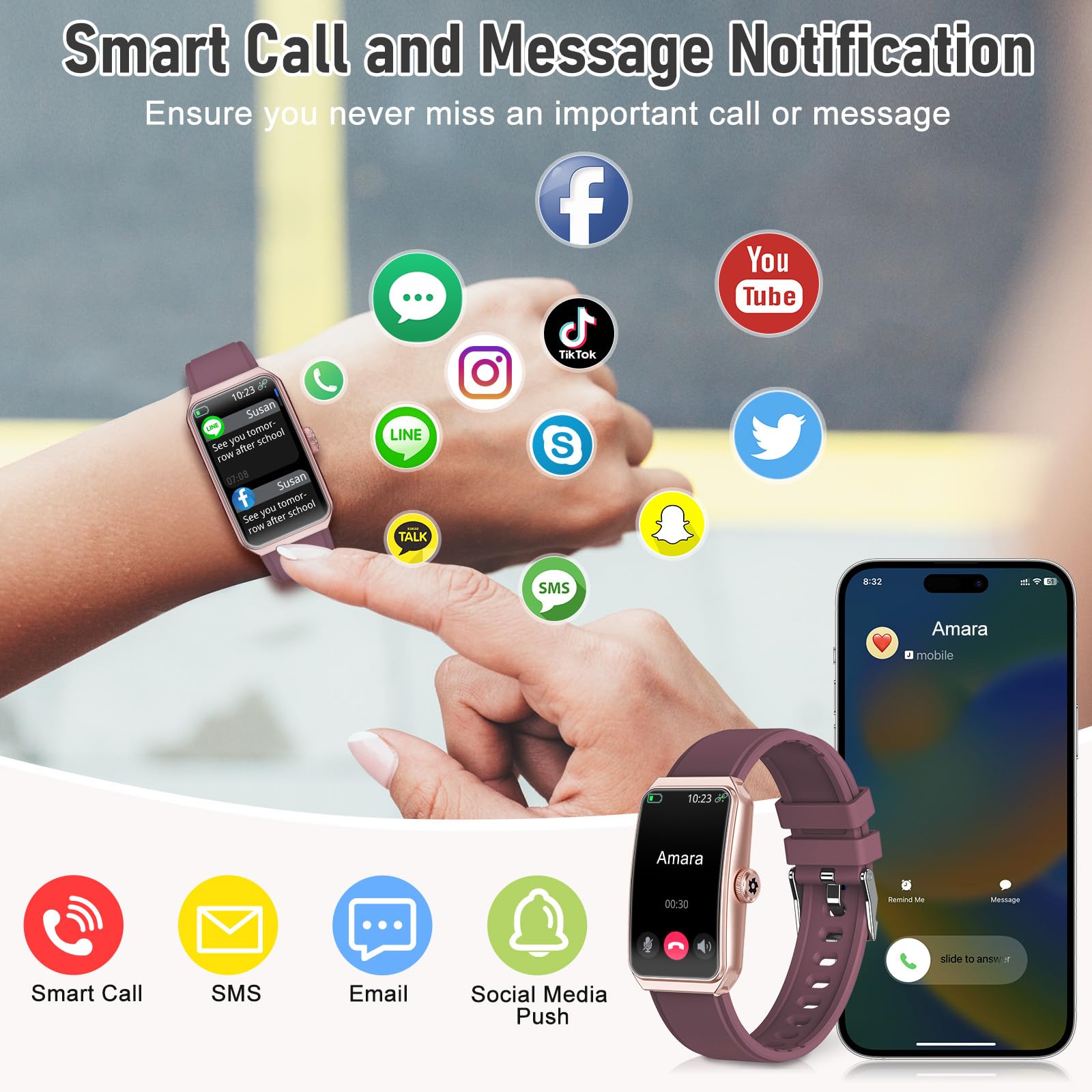 Fitness Tracker with 24/7 Heart Rate, Blood Pressure Blood Oxygen Sleep Monitor,103 Sports Modes Smart Watch IP68 Waterproof Activity Trackers, Step Counter Calories Pedometer for Women Men (Bordeaux) — view 7