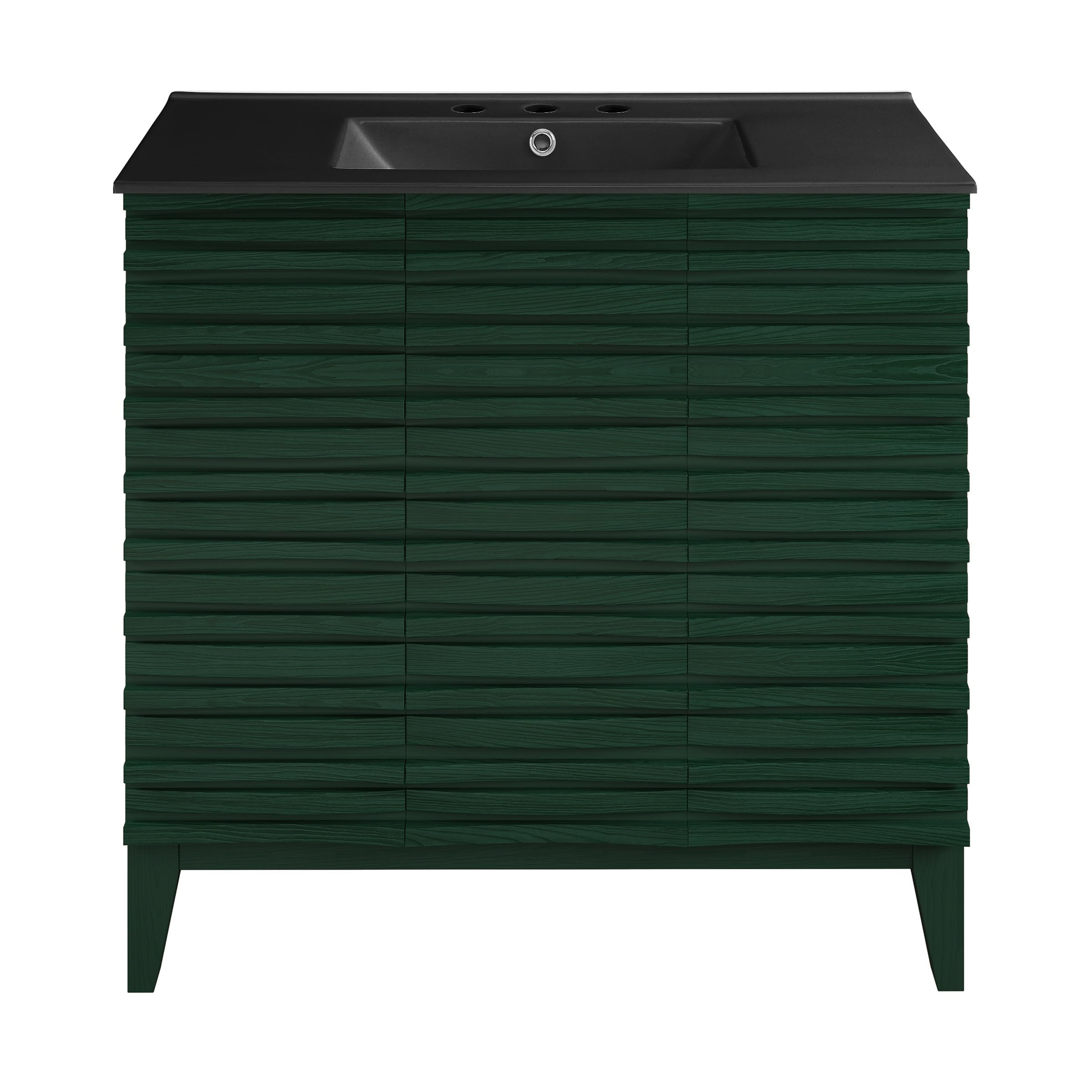 Swiss Madison Cascade 36" Freestanding Bathroom Vanity in Green Oak with Black 3-Hole Widespread Sink Top