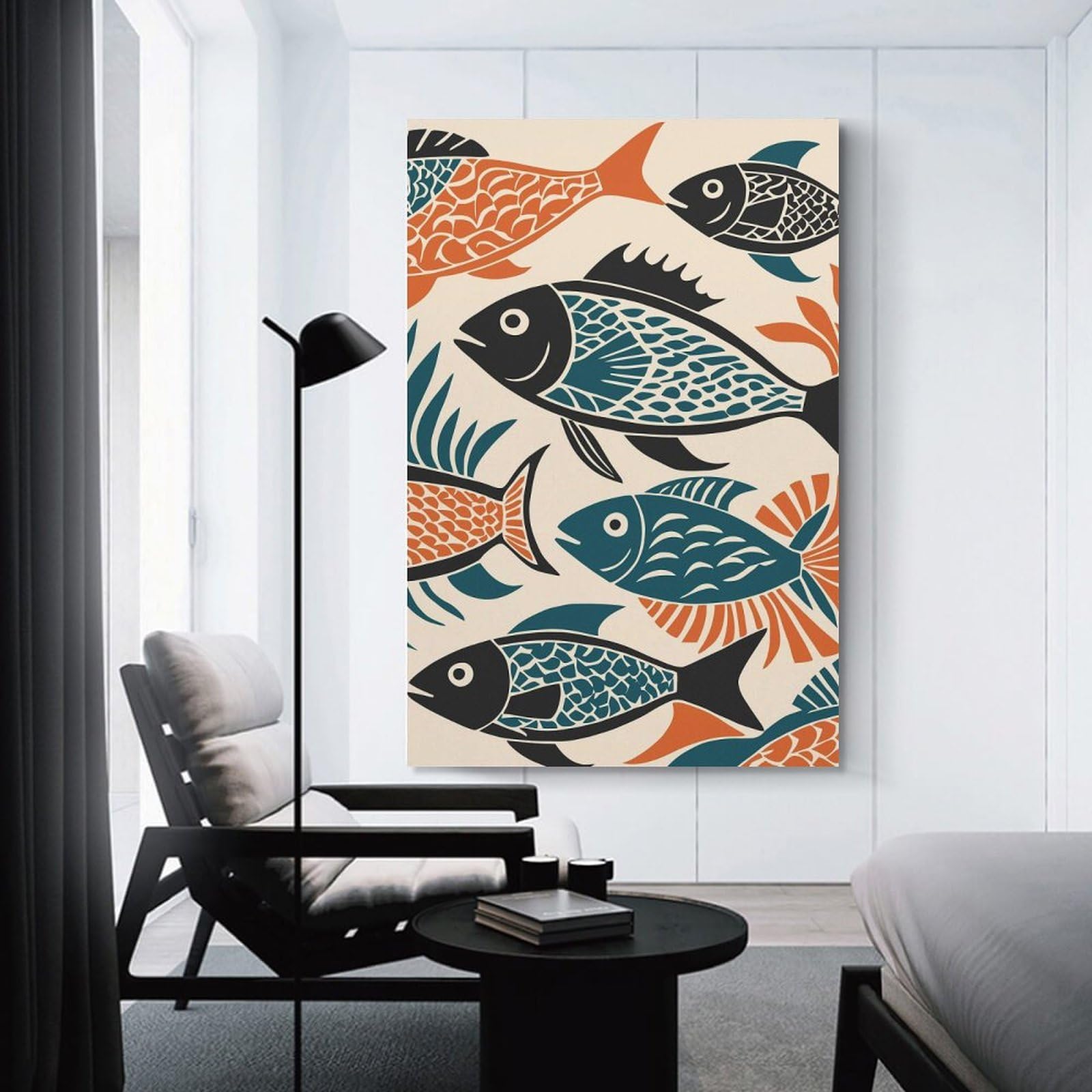 Junmoney Retro Fish Wall Art Wall Art Print, 20x30inch(50x75cm), for Lounge Decor, Bedroom Walls Or Flats, Decorative Artwork for Empty Walls