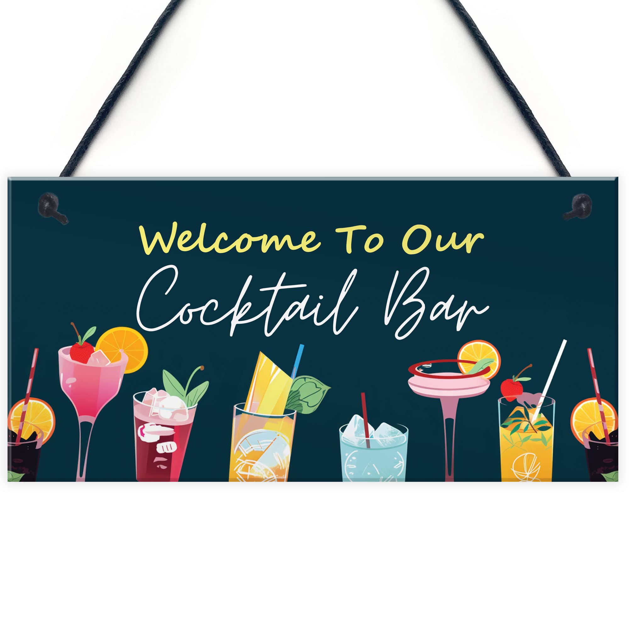 Red Ocean Welcome Cocktail Bar Sign | Home Decor Garden Bar Accessories | Cocktail Gifts | Hanging Wall Sign For Garden, Cocktail Lounge, Kitchen | Novelty Bar Signs