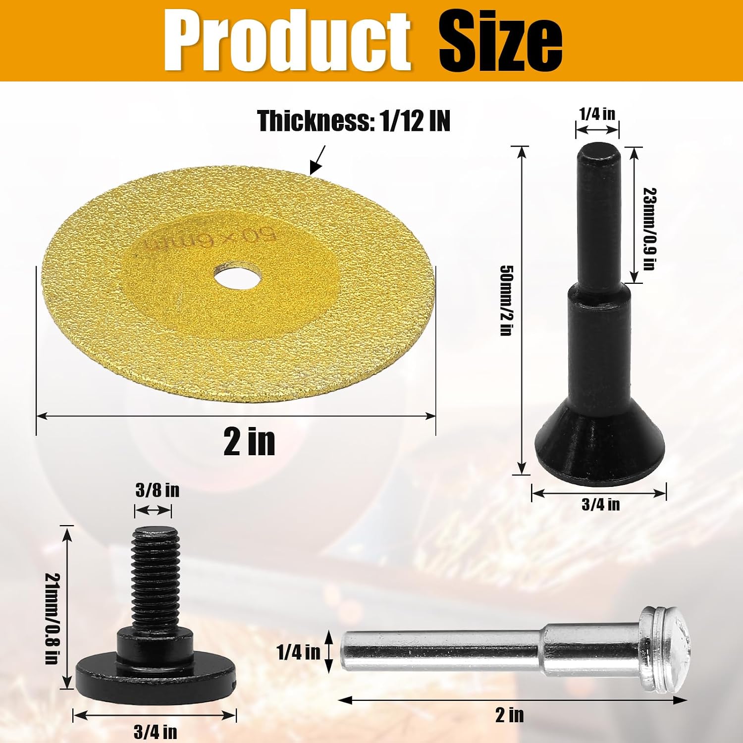 2 Inch Diamond Cut Off Wheel, 2 Pcs, 1/4 Stem Mounting Mandrel