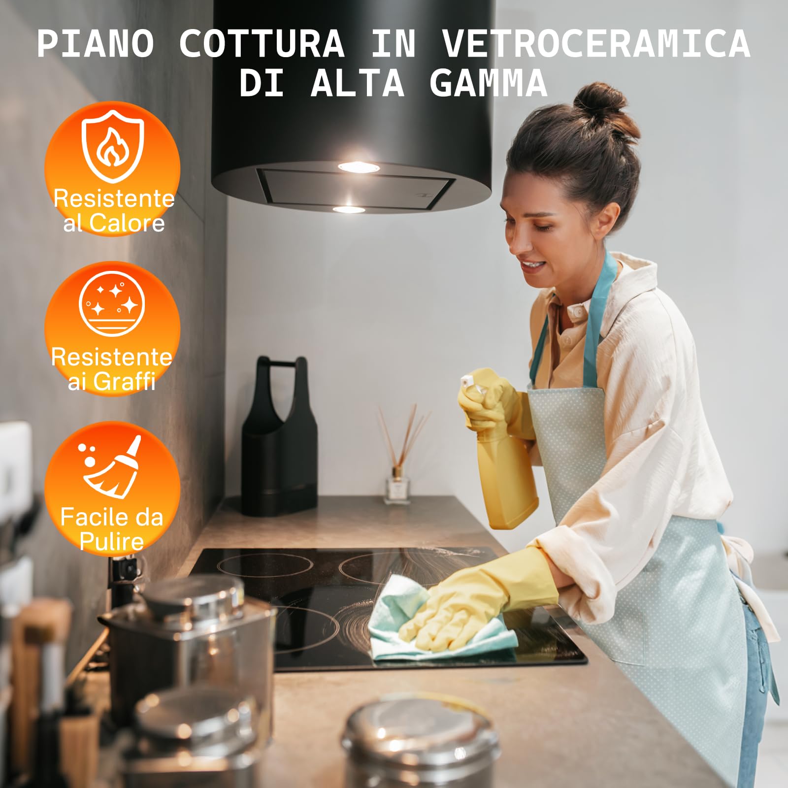 Piano Cottura Elettrico 60cm Da Incasso, Fornello Elettrico 4 Zone 6000W Con Timer, 9 Livelli Di Potenza, Blocco Di Sicurezza, Controllo Touch In Vetro Nero, Piastra Elettrica