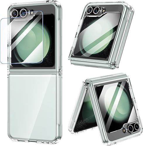 VEGO Funda para Samsung Galaxy Z Flip 5 con protector de pantalla, TPU transparente antiamarilleo, ultradelgada, resistente al desgaste, pintura en