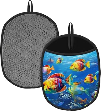 Pot Holder 2pack,Vibrant and Colorful Scene of Underwater World Silicone Heat Resistant Potholders Non-Slip Hot Pads with Pocket Suitable for Kitchen Cooking,Baking,9.57.5 in