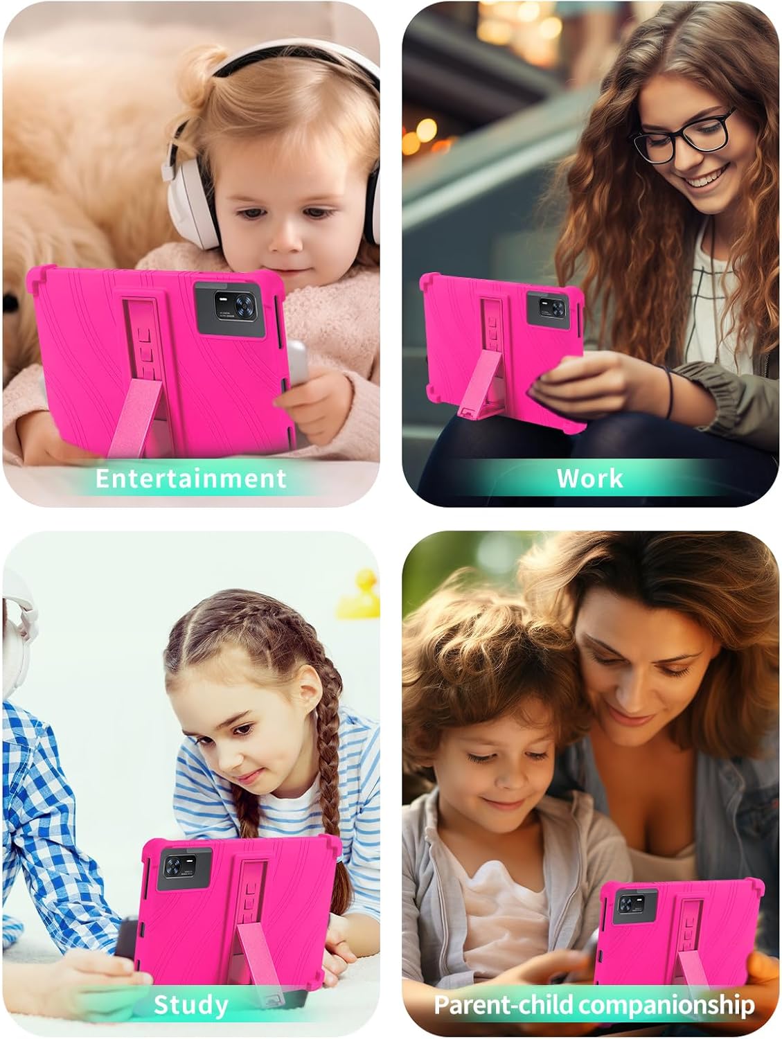 Case for Doogee Tab E3+ Android 15 Tablet 12 inch，WUNIAK Shock Proof Lightweight Stand Rubber Shell Protective Cover,Kids Friendly Soft Silicone Adjustable Stand Cover,Rose Red.