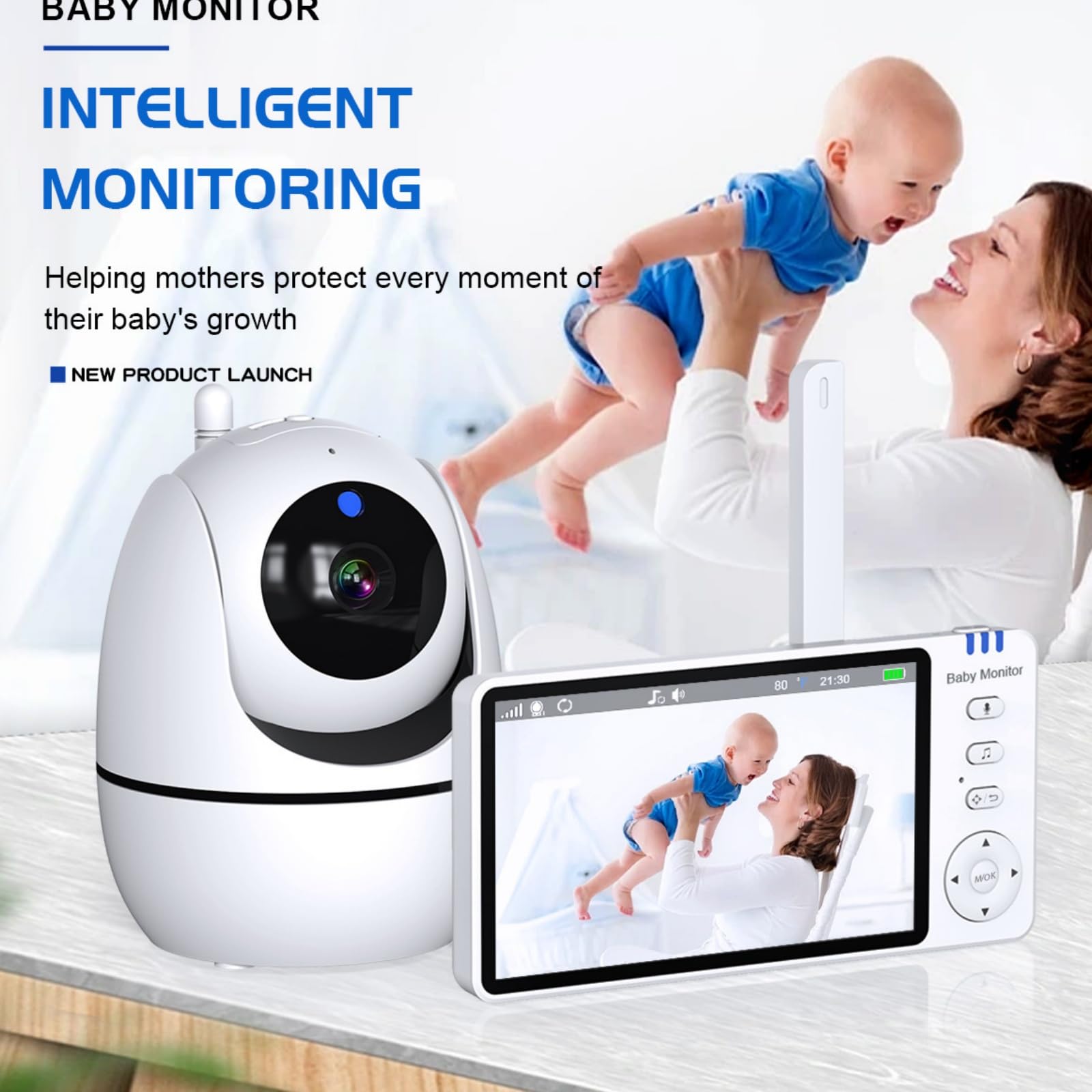 Nomado Baby Monitor, funkcja noktowizora na podczerwień, podwójne alarmy wykrywania temperatury i dźwięku, 5-calowy ekran o wysokiej rozdzielczości, monitorowanie dziecka