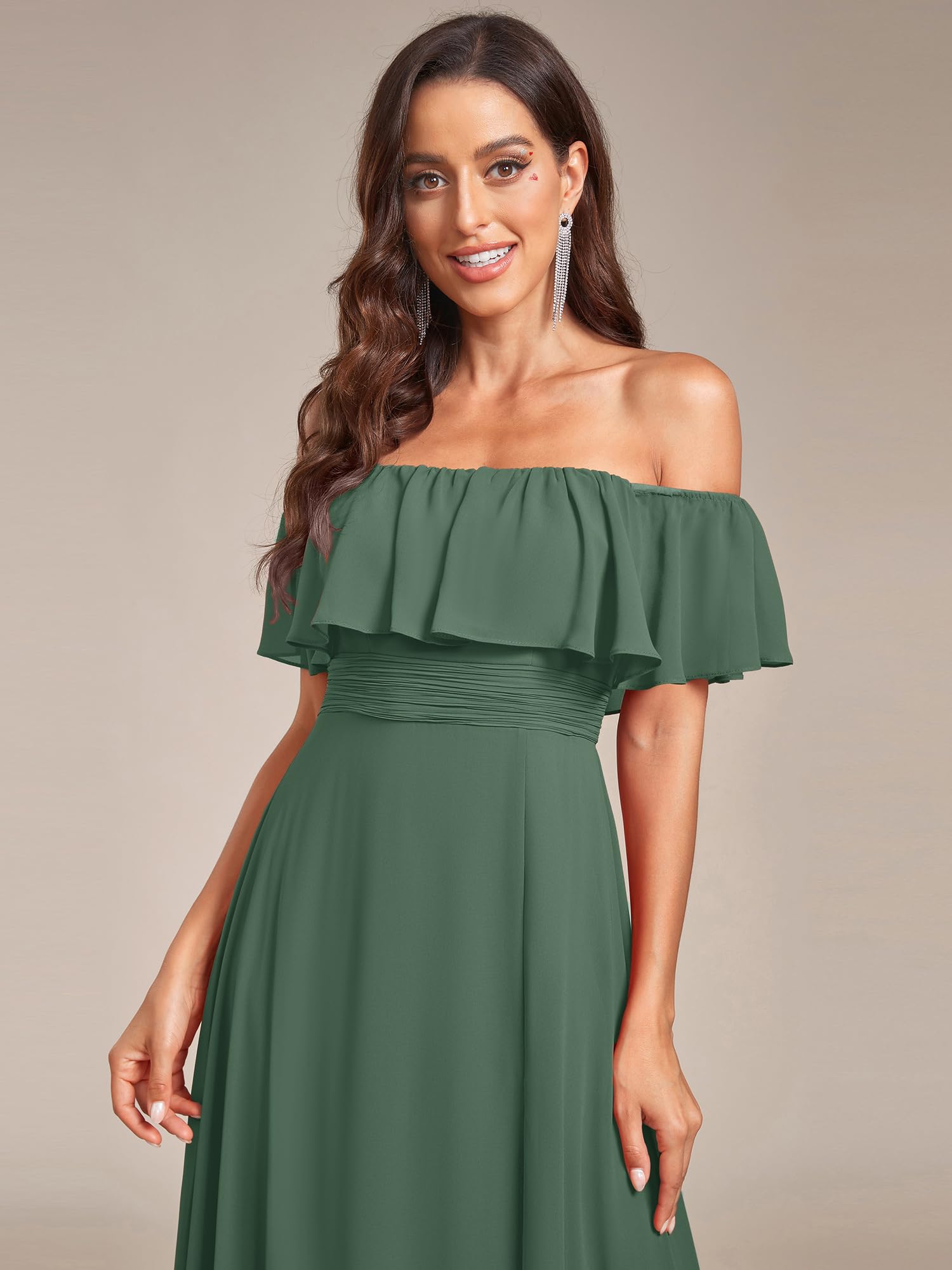 Ever-Pretty Vestito da Cerimonia Donna dalla Spalla Linea ad A Chiffon con Spacco con Volantes Stile Impero Lungo 00968