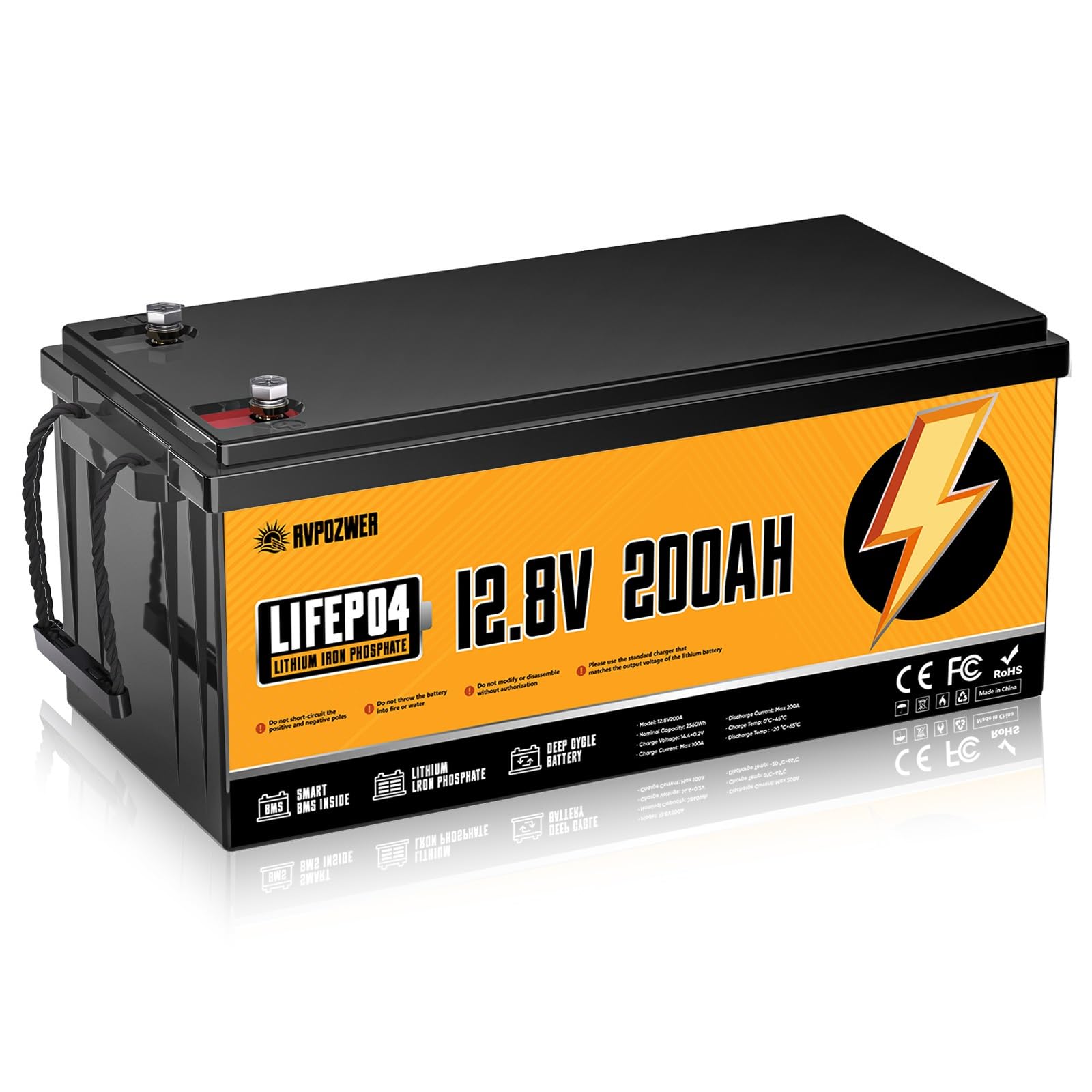 Batteria al Litio 12v 200ah, Batterie Lifepo4, 2560wh Ricaricabile Batteria Litio Con 200A BMS Integrato, 18000 Cicli Profondi Per Camper, Pannelli Solari, Caravan, Sistemi Off Grid et Golf Cart