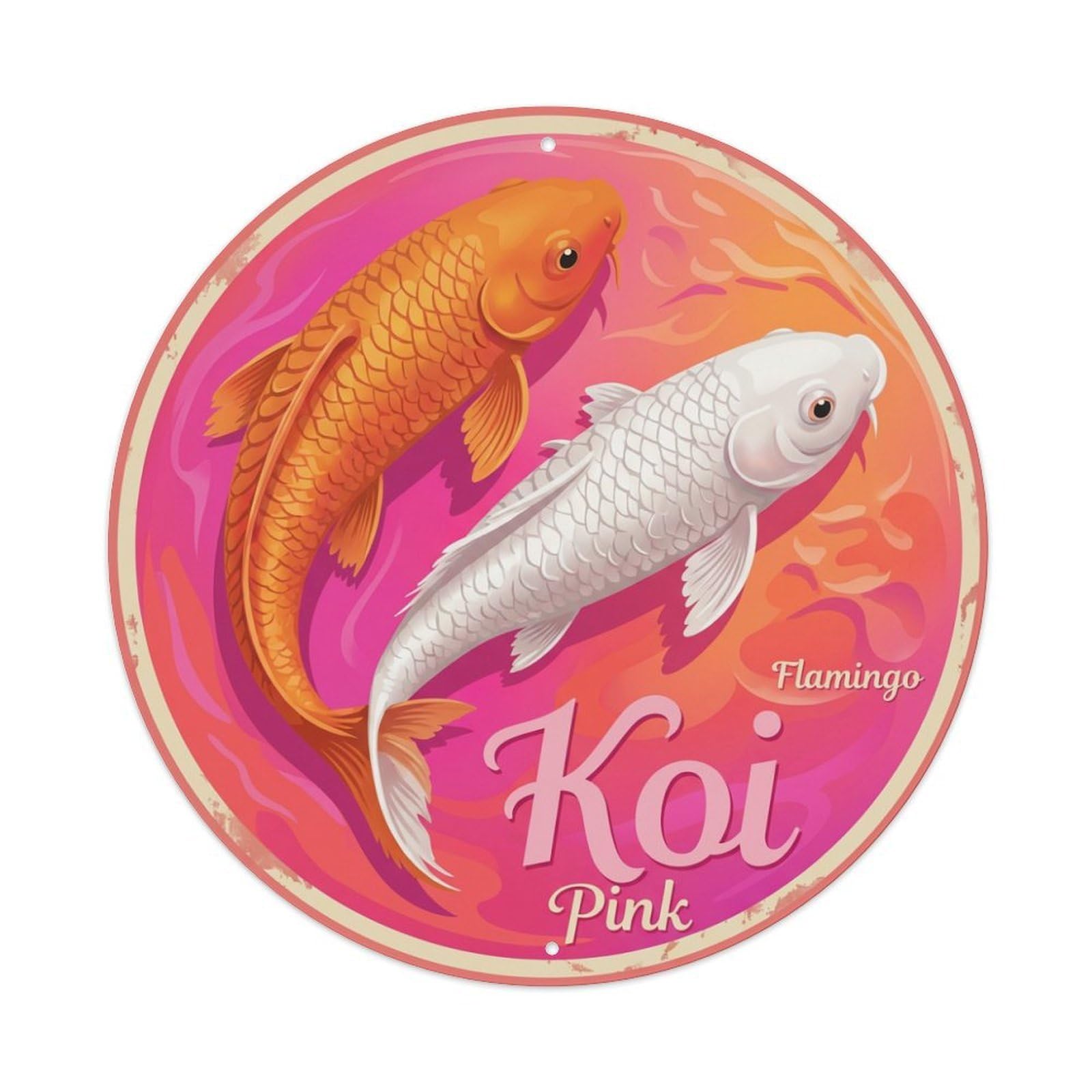 Koi Fish Flamingo Pink Waters Tropical Bright Vibrant Exotic Metal Tin Sign