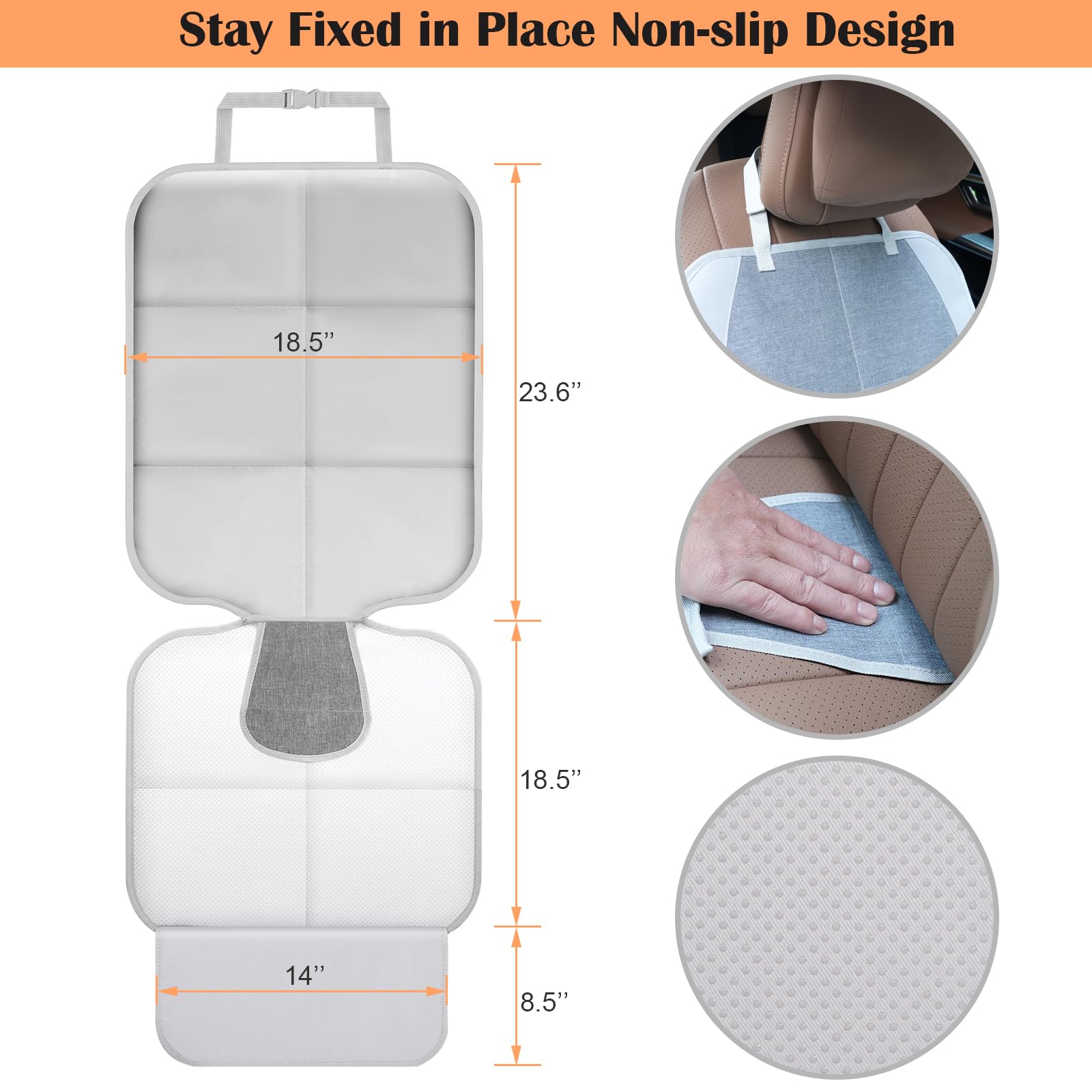 Meolsaek Protector de asiento de coche, parte trasera acolchada antideslizante que no deja huellas, protector de asiento de coche más grueso para asiento de coche infantil, paquete de 2 para SUV,