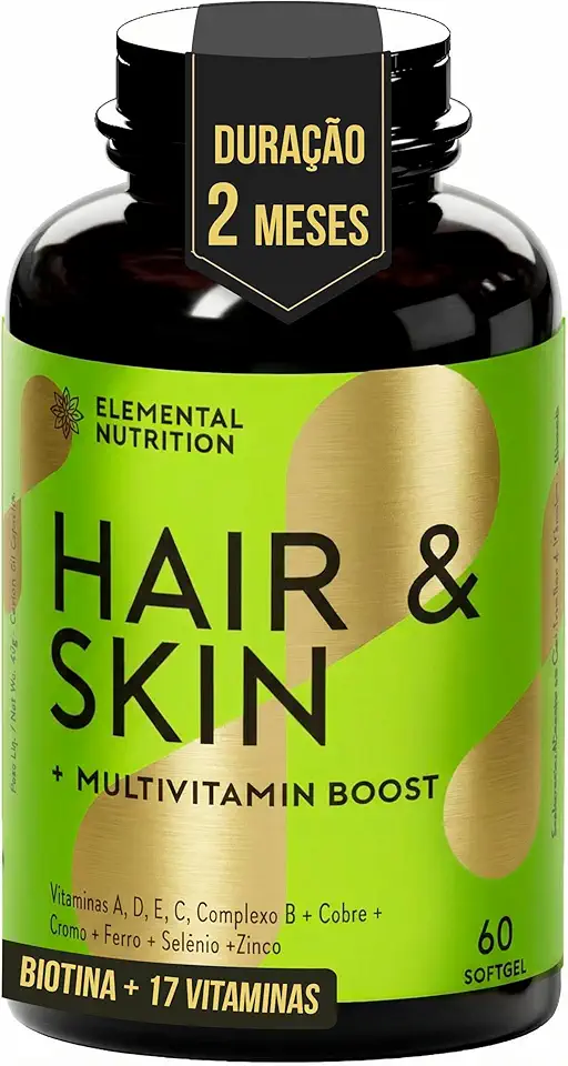 Vitamina para Cabelo, Pele e Unhas - 60 doses (2 meses) - Vitaminas A, C, D, E, Complexo B, Zinco e Selênio – Softgels