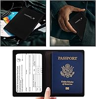 Vista 5 de Funda para pasaporte de piel auténtica elegante cartera de cuero para pasaporte con ranura para tarjeta de registro de inmunización de 4 x 3