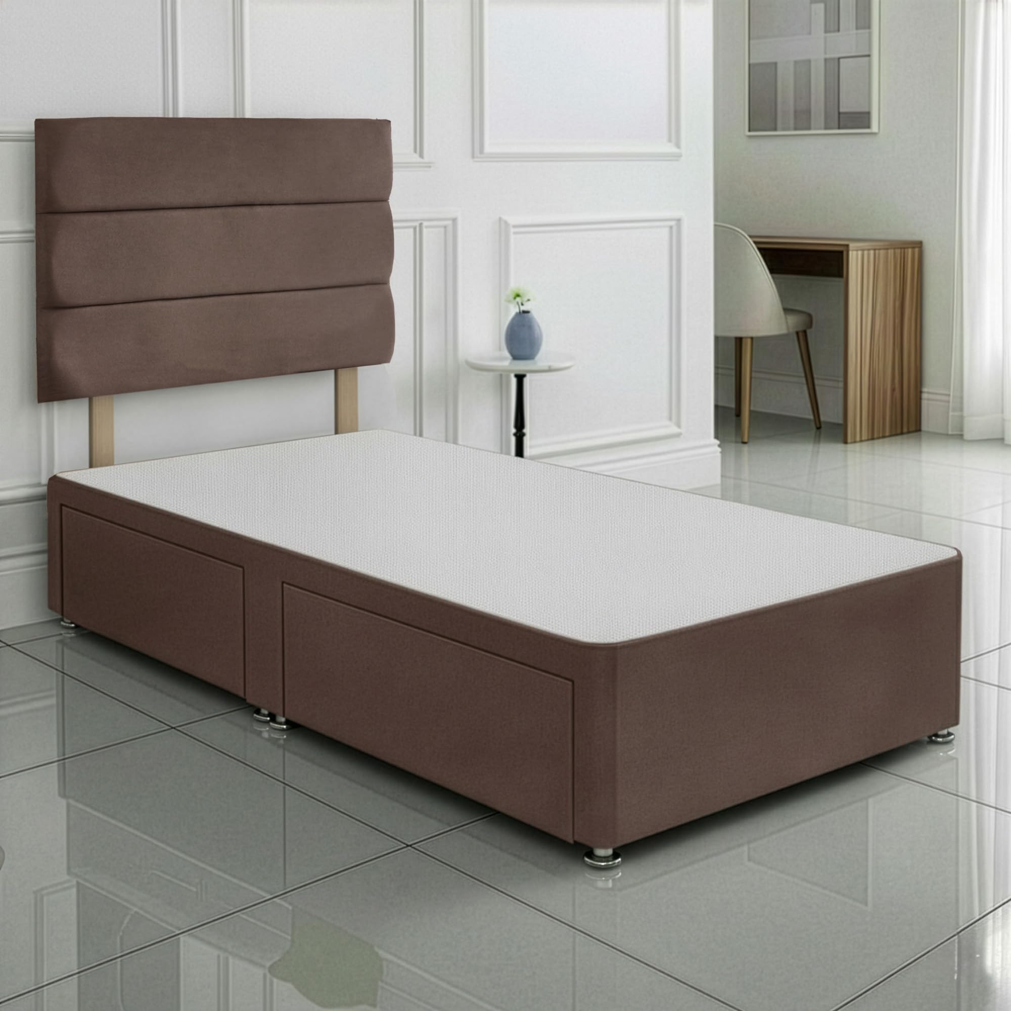 SANA SLEEP Single Bed with 2 Drawers - 3FT (taupe Fabric) - Stylish Divan Set for Comfortable Living - Durable Frame for Cosy Bedrooms - Luxurious Bed for Modern Homes - Storage Solution.