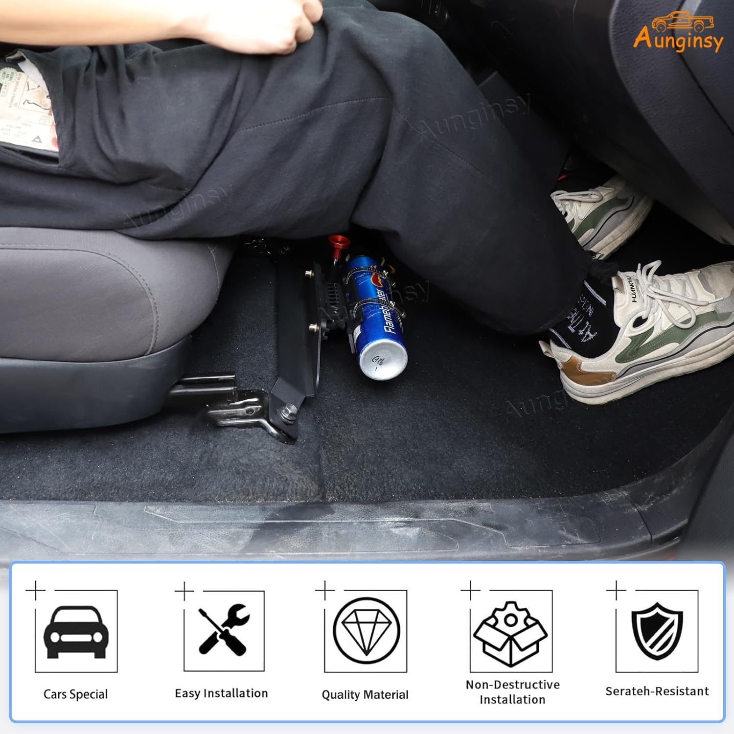 Car Co-Pilot Under Seat Quick Release Roll Bar Fire Extinguisher Mount Bracket Compatible with Toyota Tacoma 2016-2023, Adjustable 2 Clamps Fire Extinguisher Bottle Tie Holder Billet Accessories