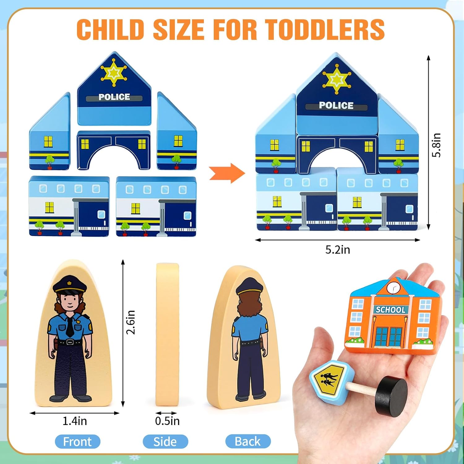 Toyssa 40+Pcs Wooden Community Helpers Preschool Toys for Kids 3 4 5 6, Little People Figures Blocks with Cars & Town Map, Toddlers Learning Pretend Play Toys Boys Girls Christmas Birthday Gifts
