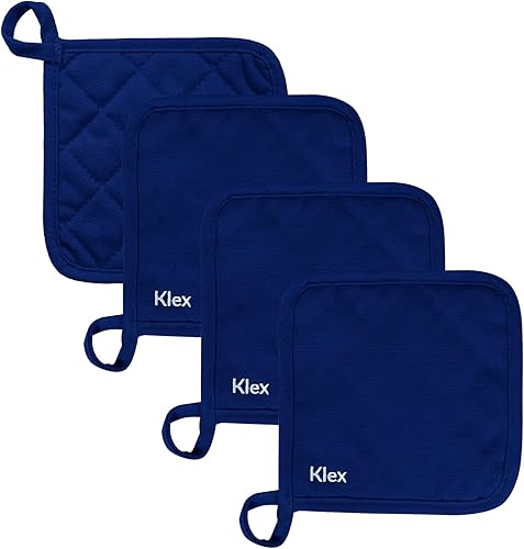KLEX 4 agarraderas de algodón 100% grueso para cocinar y hornear, almohadillas calientes duraderas de 10.32 ozm, soporte para ollas resistentes al