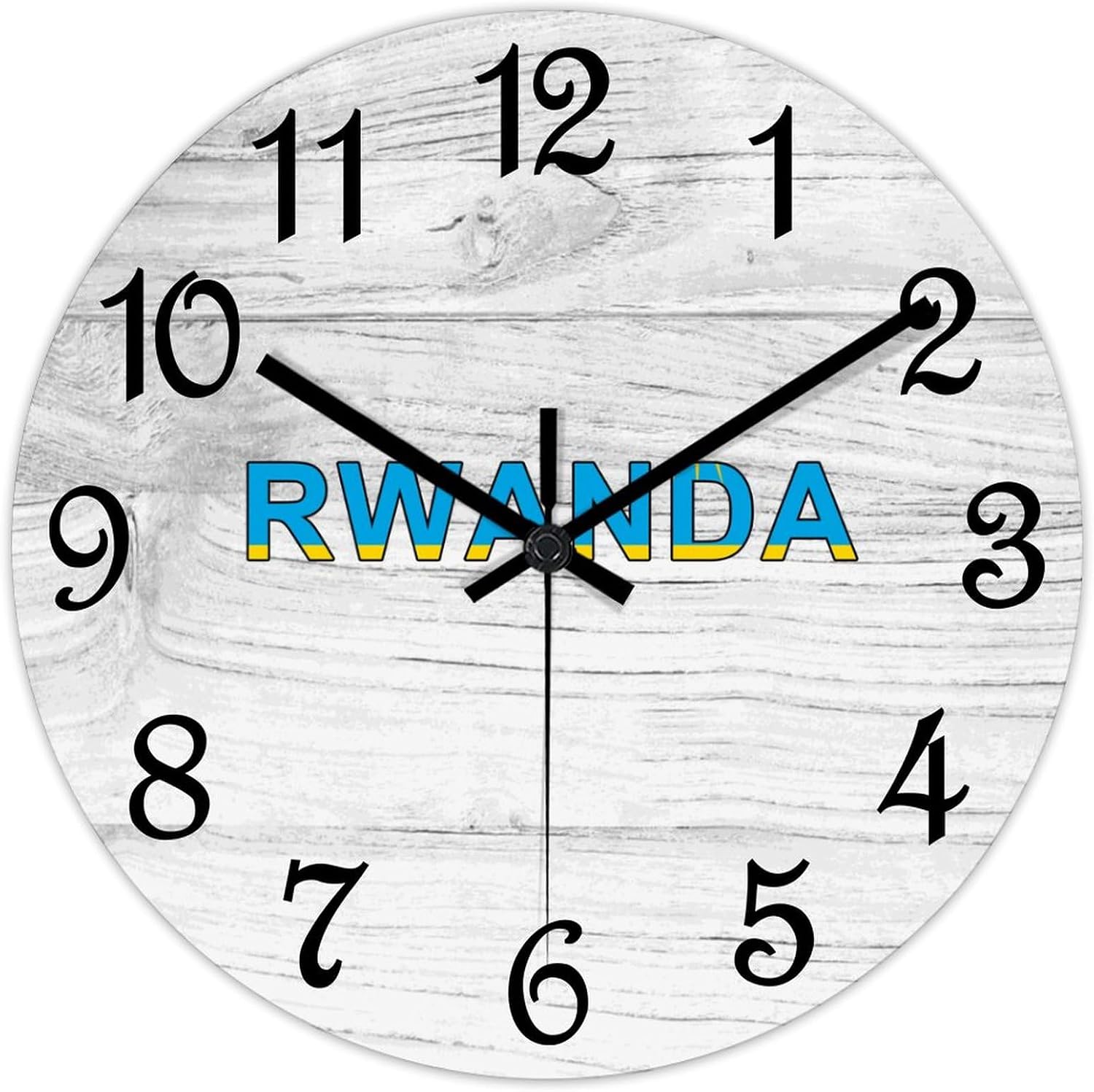 Rwanda Flag Decorative Wood Clock Rwanda Clocks for Wall Battery Operated Silent Clocks for Bathroom Bedroom 15x15in New Home Housewarming Gift