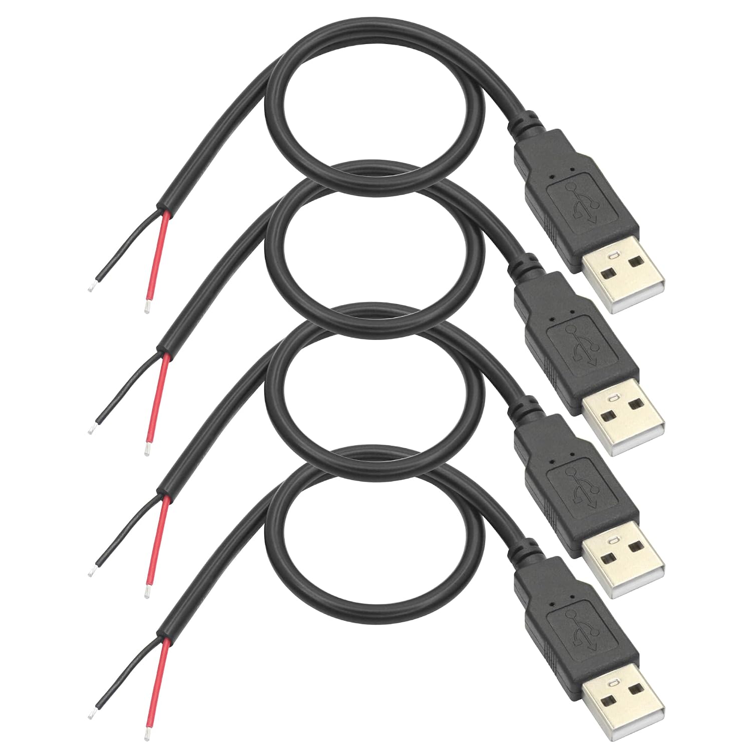 USB A to 2 Pin Bare Wire Open End Power Cord, 5A 2 Pin Pigtail DIY Cable