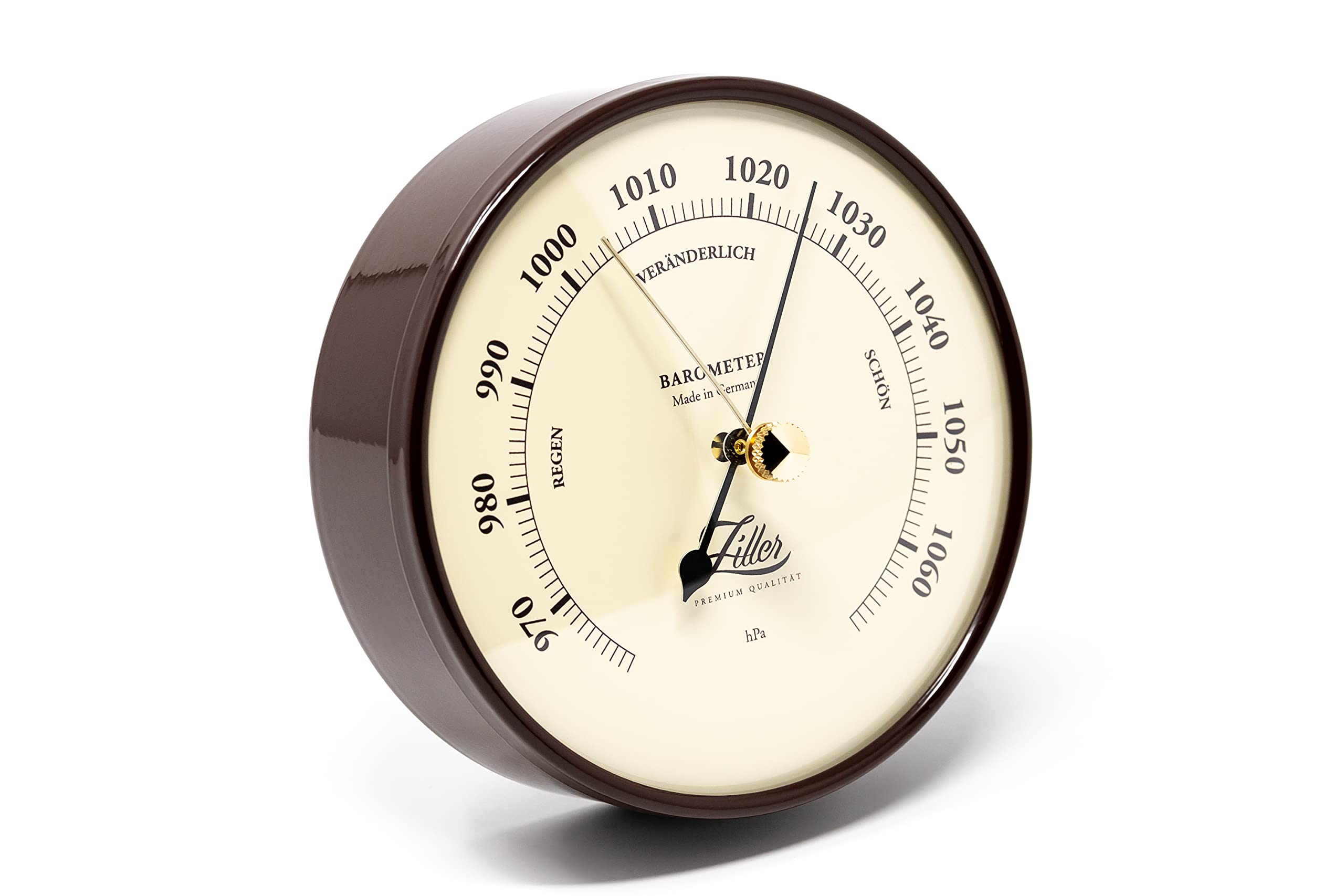 ZILLER Barometer, Serie Retro, Gehäuse Braun, Ziffernblatt Creme, Durchmesser 10cm, Made in Germany