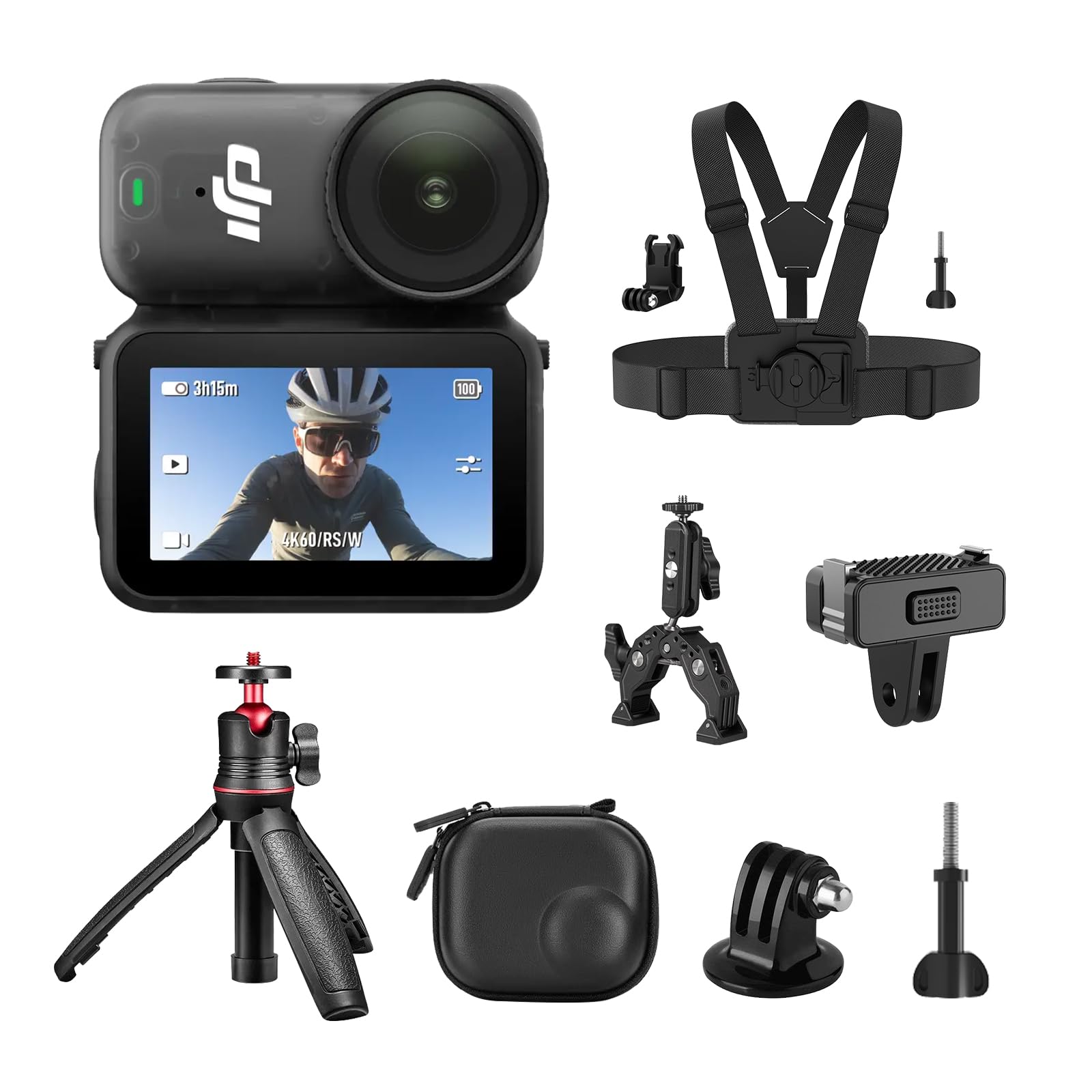 DJI Osmo Nano Fahrrad Bundle (128GB) – 4K/60fps Mini Action Cam mit 1/1,3″ Sensor, 143° Weitwinkel, 200 Min Aufnahmezeit, POV Kamera für Radfahren, inkl. Brustgurt, Lenkerhalterung & Stativ