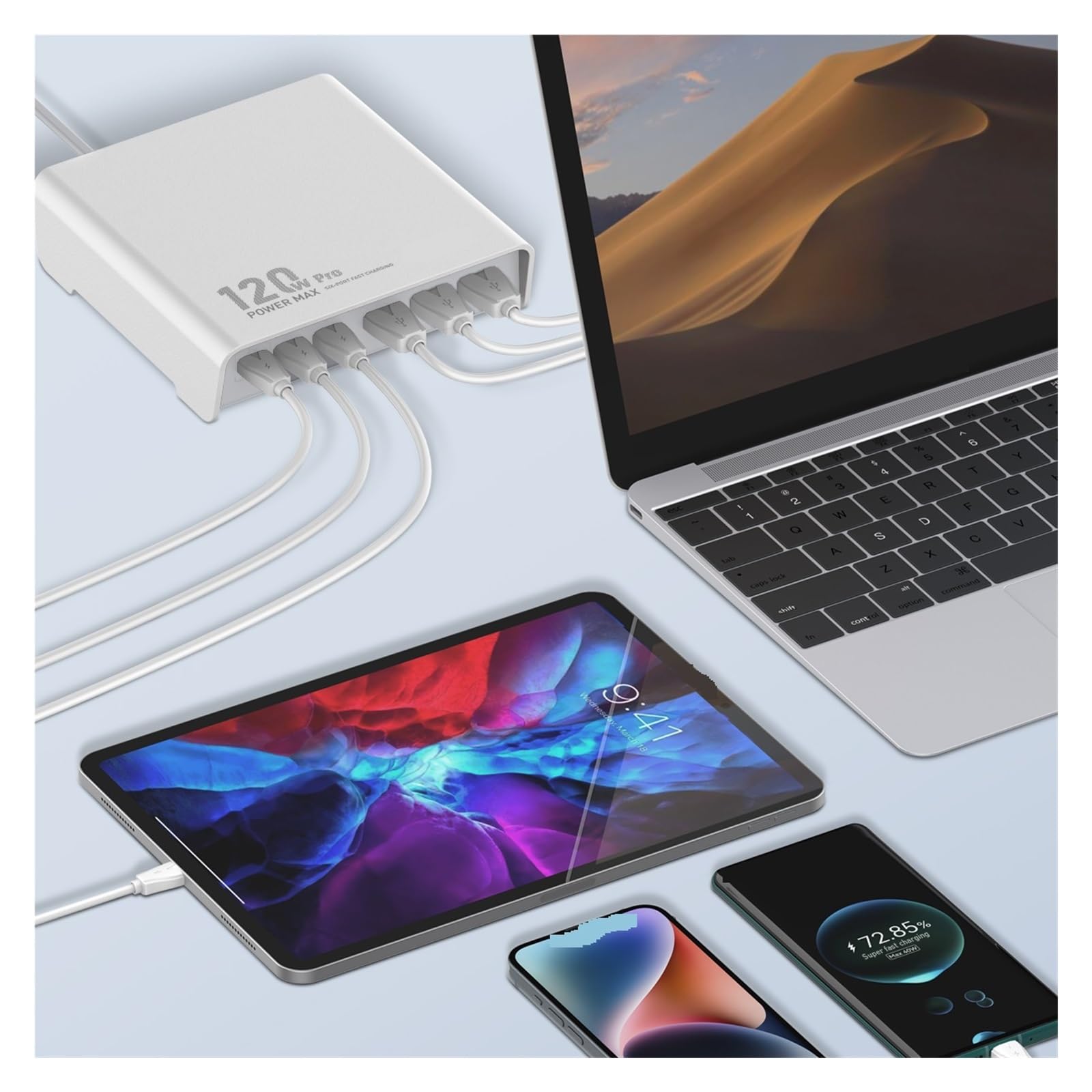 Blok Ładowarki USB C O Mocy 120 W, 6-portowa Ładowarka Biurkowa, Superszybka Stacja Ładująca Typu, Koncentrator, Przedłużacz Długości 5 Stóp MożLiwość Szybkiego łAdowania(Black)