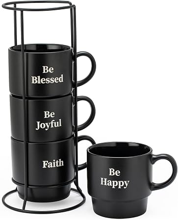 Signature Housewares Stackable Coffee Mug Tower Set with Metal Wire
