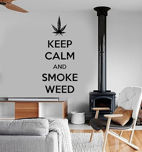 Vinilo decorativo para pared, diseño de marihuana con texto en inglés "Keep Calm and Smoke Weed Weed"
