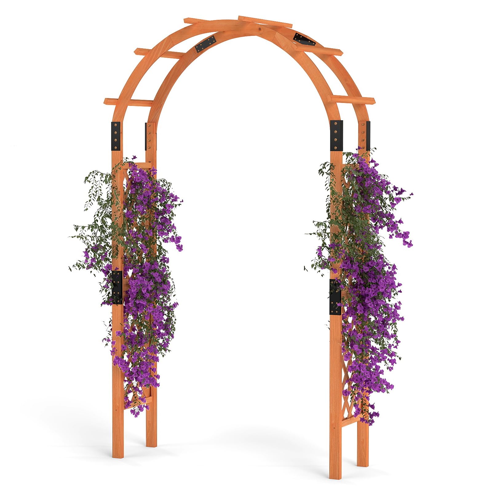 RELAX4LIFE 2,3M Arche de Jardin en Bois avec Treillis pour Plantes Grimpantes & Rosiers & Vignes, Pergola d'escalade pour Décoration Pelouse Arrière-Cour, 160 x 60 x 217cm (132x45.5x235cm)