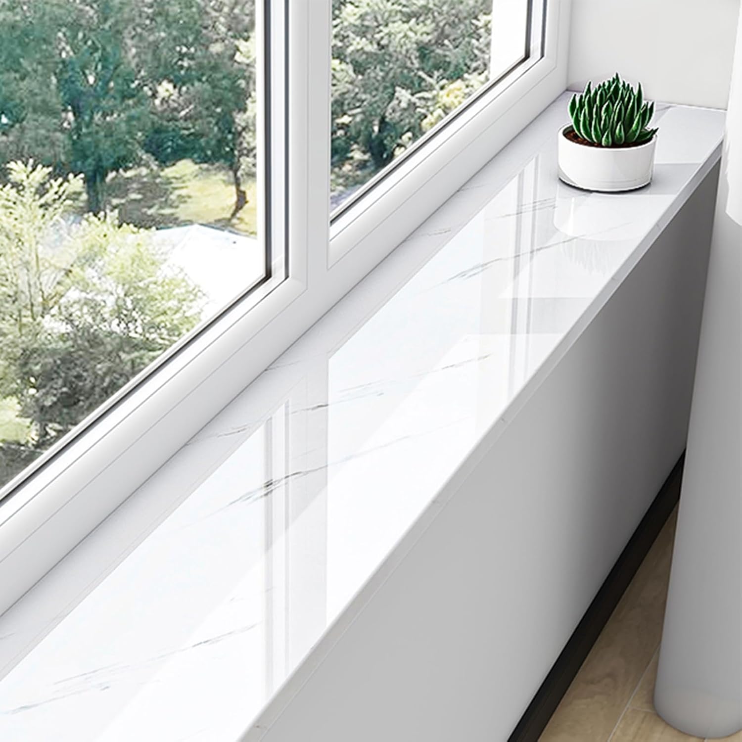 Kunovo Tile Finish Window Sill Covering, White Window Sill Nosing Guard Protectors, Moisture Resistant Bay Windows Sill Board Capping for Hotel/Bar(120x15cm/47.2x5.9in)