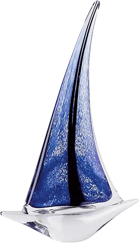 Badash Escultura de cristal de velero azul estilo Murano 14 pulgadas de alto hecho a mano