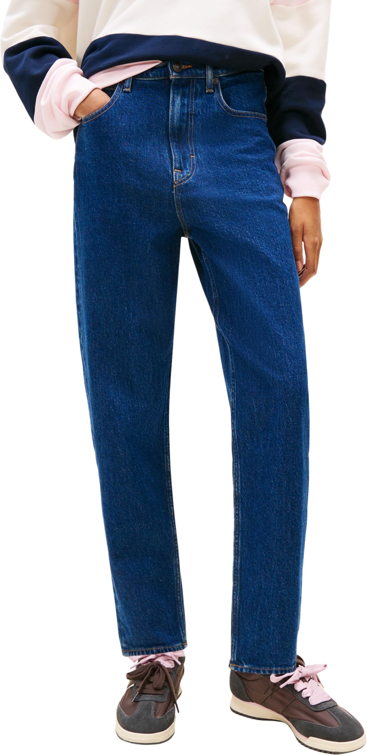 Tommy Jeans Women's Jeans Mom Tapered Fit, Blue (Denim Dark), 28W/32L