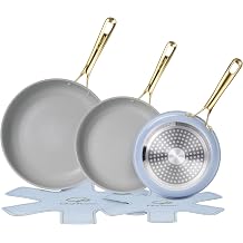 Chef Power Ceramic Cookware Sets, 5Pcs Pots and Pans Set Non Stick, Cookware Set with Stainless Steel Handle, Dishware & Oven Safe, Blue Gray and Granite Grey