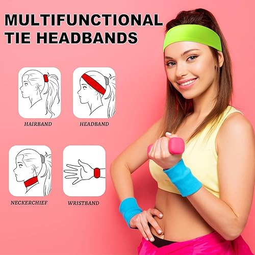 Miniatura 3 de Ultrafun 10 Pcs Tie Headbands for Men Women Ninja Karate Pirate Headbands Elastic Sweat Sports Athletic Sweatbands Head Bands for Tennis Running
